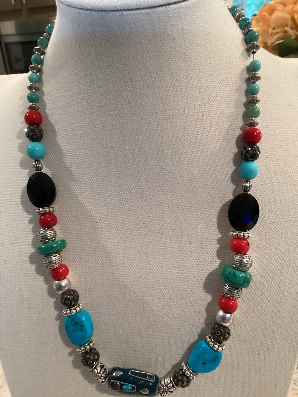 Artisan Crafted Turquoise & Red Beaded Statement Necklace